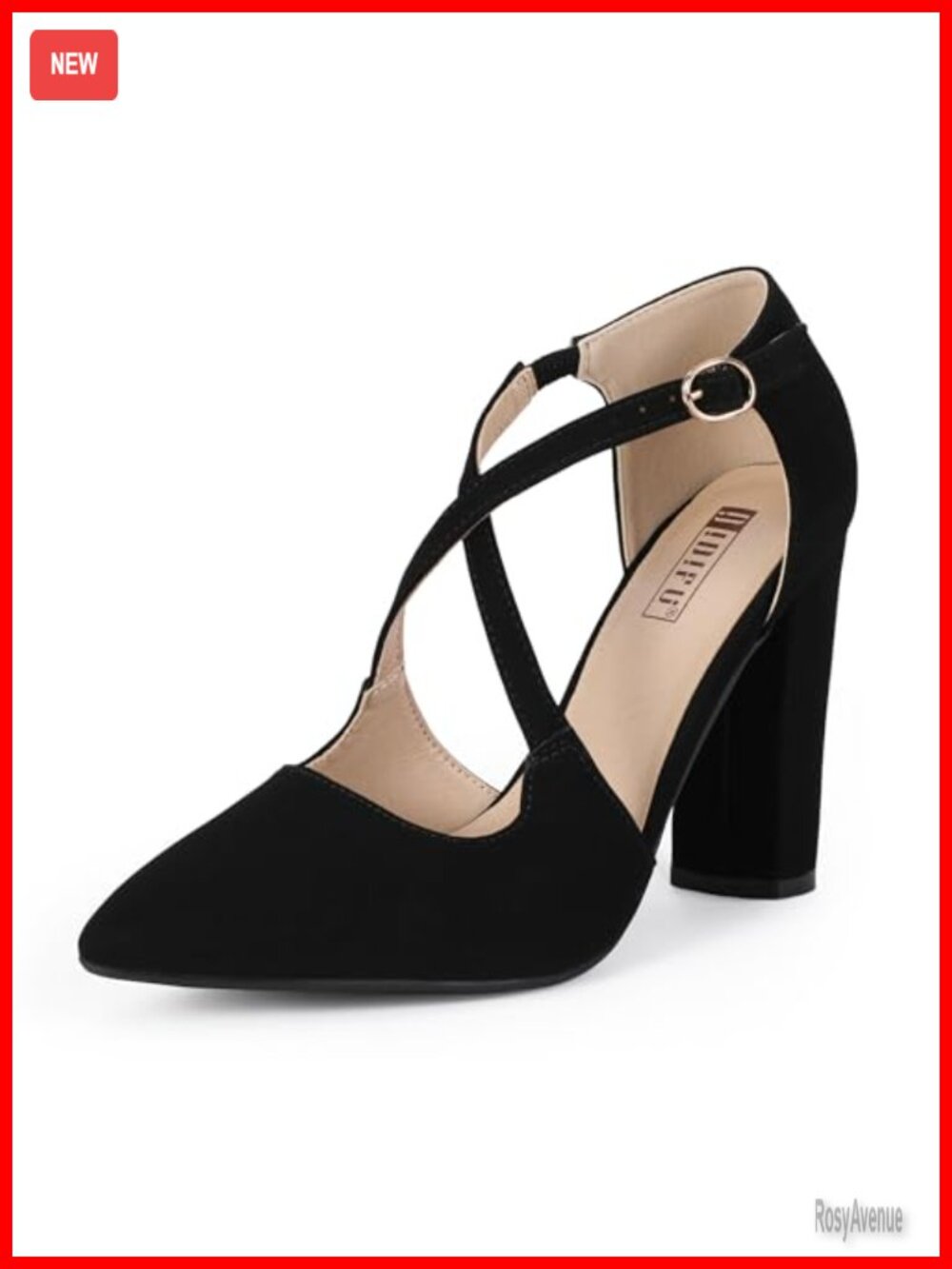 IDIFU Womens Chunky High Heel Pumps Closed Toe Strappy Block Heels Comfortable